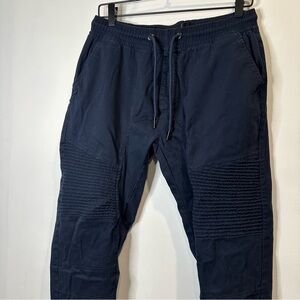 Refinery Republic Men’s Navy Blue Moto Joggers Reinforced Knees Size Small